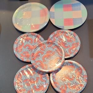 Colorful Plaid and Lobster Plates Set